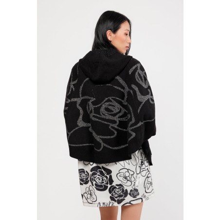 GILET PONCHO NOIR ET ROSES ARGENTÉ TU
