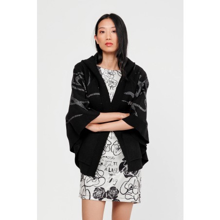 GILET PONCHO NOIR ET ROSES ARGENTÉ TU - 2