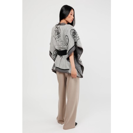 PONCHO AVEC CEINTURE BEIGE ET NOIR - 2