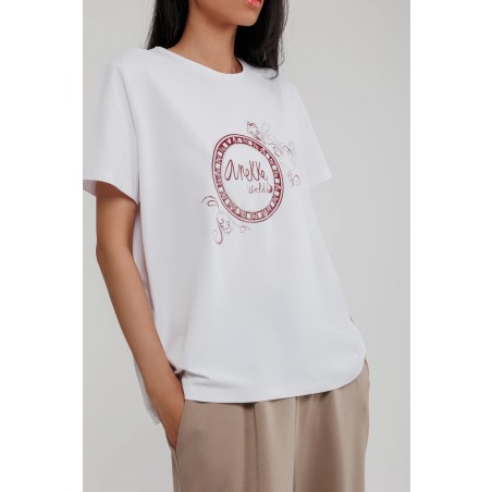 T-SHIRT À MANCHES COURTES BLANC ET APPLICATION ARGENTÉE et ROUGE M - 2