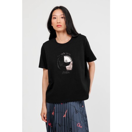 T-SHIRT À MANCHES COURTES NOIR AVEC APPLICATIONS ARGENTÉ ET BRONZE L - 2