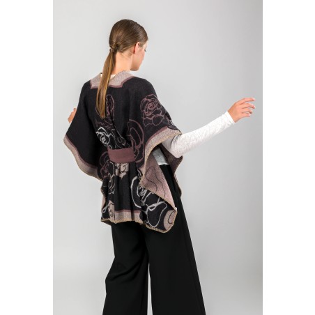 PONCHO AVEC CEINTURE BEIGE ET NOIR TU - 2