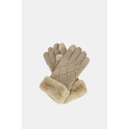GANTS EN MAILLE BEIGE AVEC Strass et perles Anekke