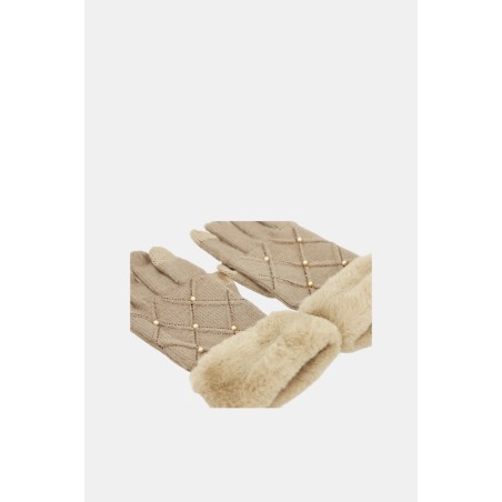 GANTS EN MAILLE BEIGE AVEC Strass et perles Anekke - 2