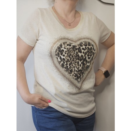 T-Shirt beige col doré