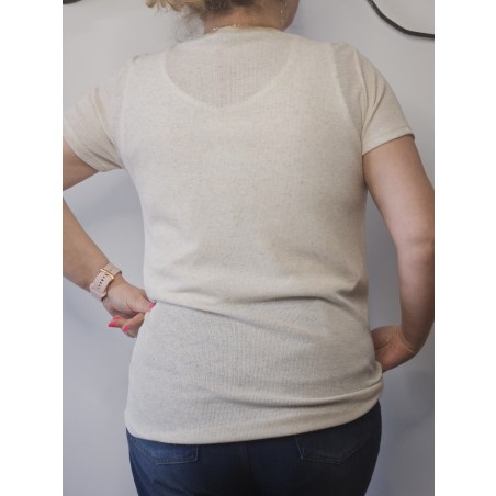 T-Shirt beige col doré - 2