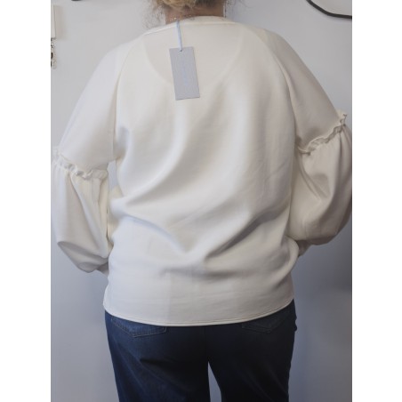 Pull blanc broderie bleue - 2